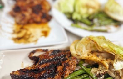 Grilled Chicken Thighs with Cherry-Balsamic Glaze and Charred Green Beans