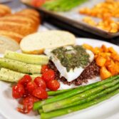Baked Lemon-Herb Cod with Roasted Asparagus and Cherry Tomatoes
