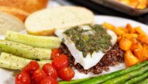 Baked Lemon-Herb Cod with Roasted Asparagus and Cherry Tomatoes