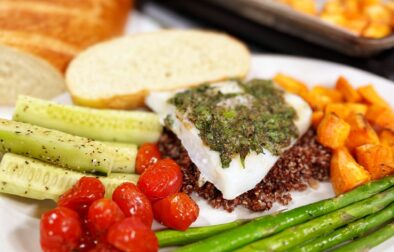 Baked Lemon-Herb Cod with Roasted Asparagus and Cherry Tomatoes