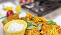 Summer Corn and Zucchini Fritters with Basil Yogurt Sauce