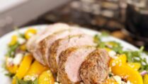 Garlic-Herb Pork Tenderloin with Peach and Arugula Salad