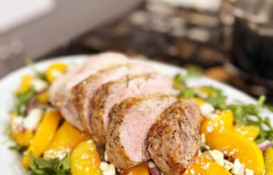 Garlic-Herb Pork Tenderloin with Peach and Arugula Salad