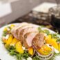 Garlic-Herb Pork Tenderloin with Peach and Arugula Salad