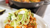 Chicken Tinga Stuffed Sweet Potatoes with Lime Crema